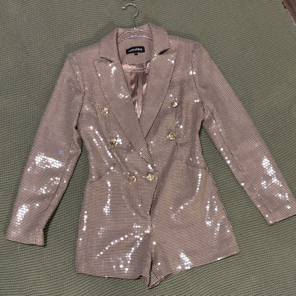 Retrofete Beige Sequin Double-Breasted Blazer
